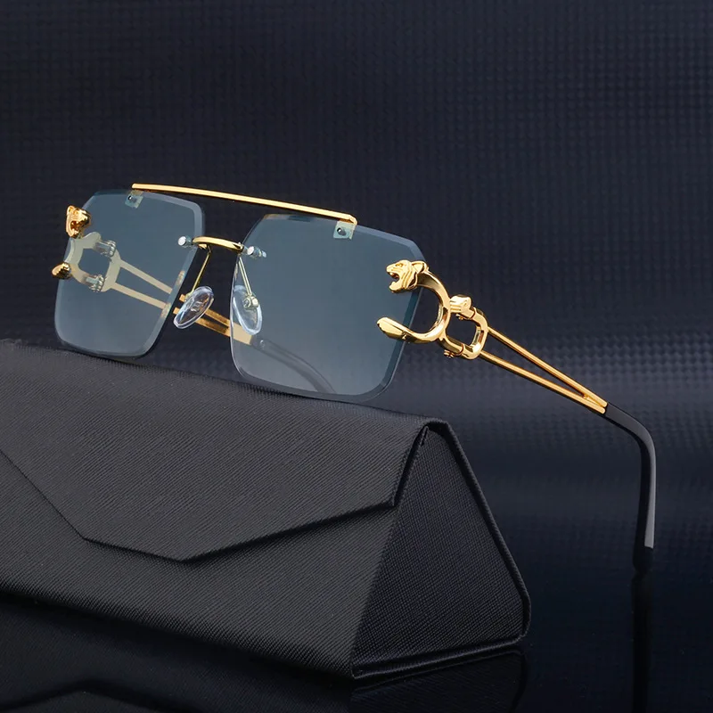 Rimless Sunglasses Rectangle Fashion Popular Women Men Shades Big Square Sun Glasses for Female Male Summer Traveling Oculos