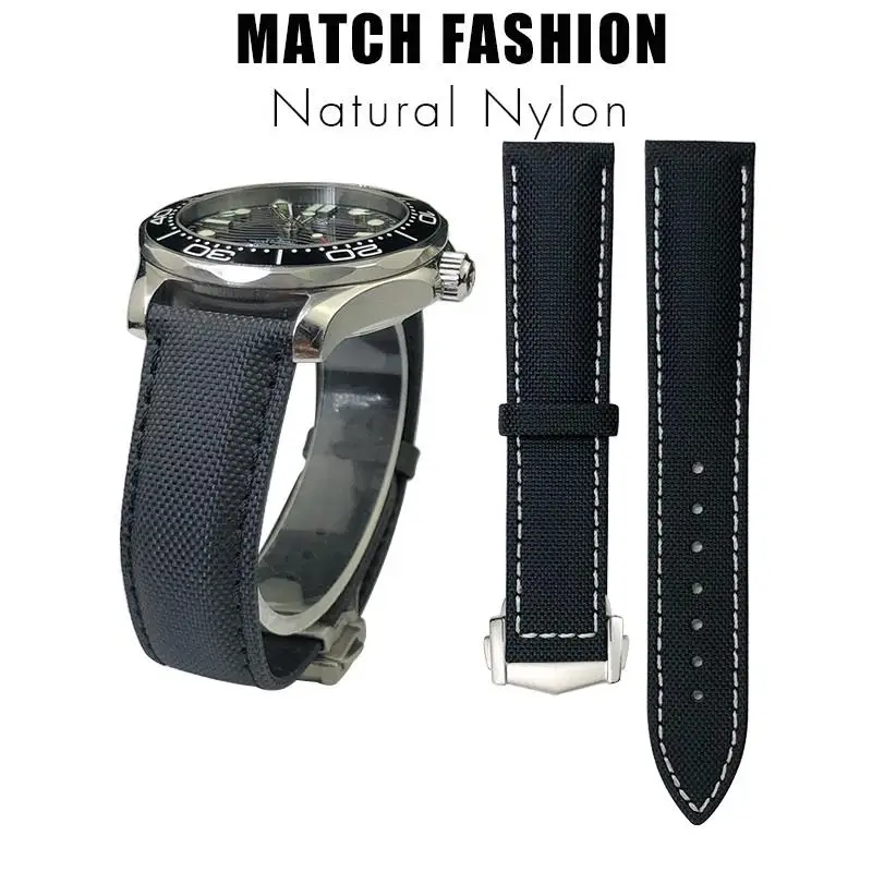 SCHIK 19mm 20mm 21mm 22mm High Density Nylon Leather Watchband ,For Omega x Seamaster Speedmaster AT150 De Ville Fabric Watch