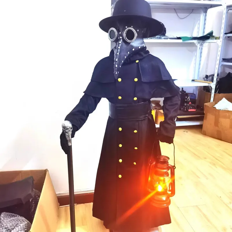 loween Maschera di corvo abbinata genitore-figlio Costume da medico della peste Costume da medico con becco di uccello Vestito in cotone poliestere per spettacoli teatrali