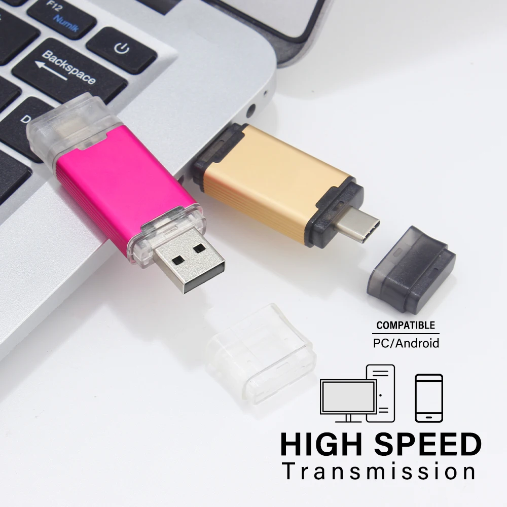 新しい Type-C 2 in 1 OTG 128GB 64GB ペンドライブ高速 USB フラッシュ ドライブ OTG ペン ドライブ 64GB 128GB 2 in 1 タイプ C OTG USB フラッシュ ドライブ