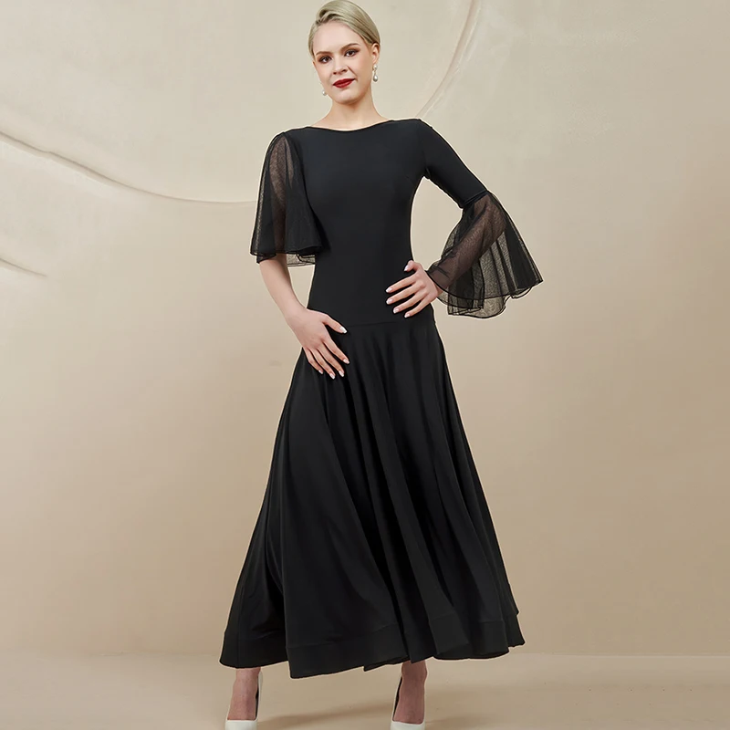 

Black Ballroom Dance Dress New Women Modern Dance Costumes Big Swing Tango Waltz Practice Clothes