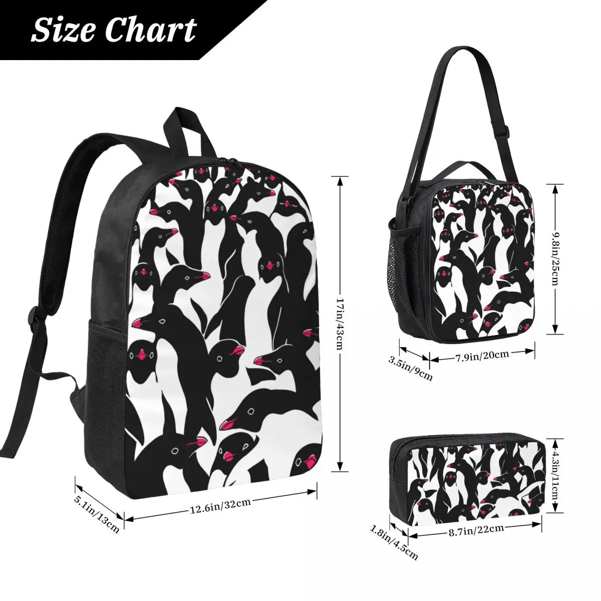 Meanwhile Penguins II Backpack Student Boys Girls BookBag School Bag Laptop Shoulder Bags 3ps Insulated Lunch Bag Pencil Case