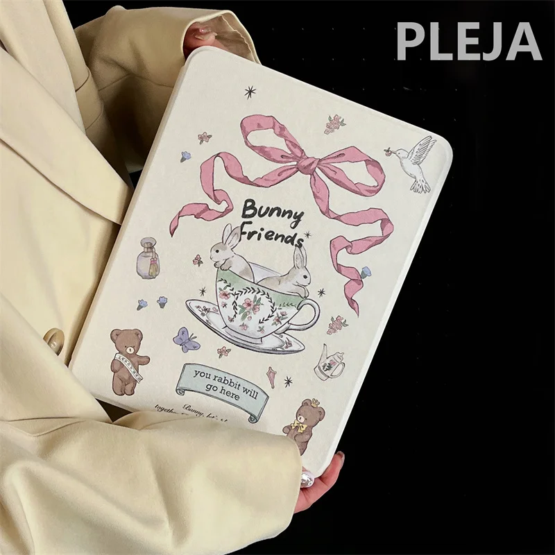Cute Bow Rabbit Case dla iPad 10th Gen Air 5/4 10.9 Pro 12.9 2022 9.7/10.5/mini 6 11 cali 2021 okładka z uchwytem na ołówek