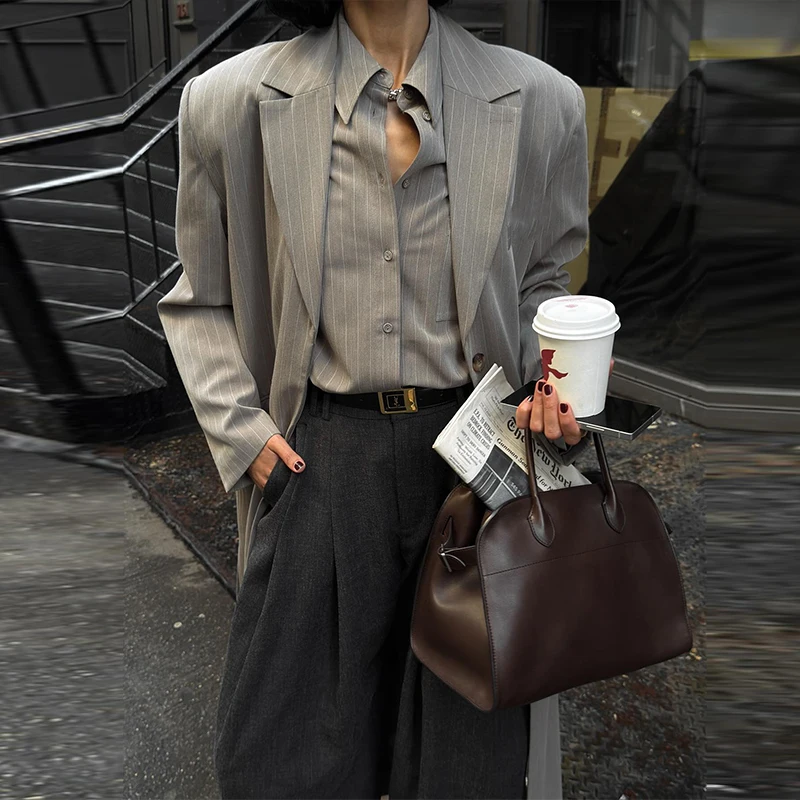 

Новинка 2023 года, элегантный однотонный полосатый плащ, однобортная куртка с длинными рукавами, осенняя женская верхняя одежда для поездок на работу