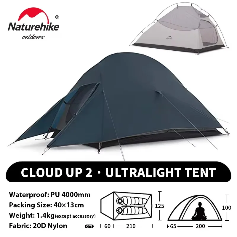 Naturehike Cloud Up 2-persoons tent Ultralichte 20D-kampeertent Waterdicht Buiten Wandelen Reizen Backpacken Fietsen Vissen Tenten