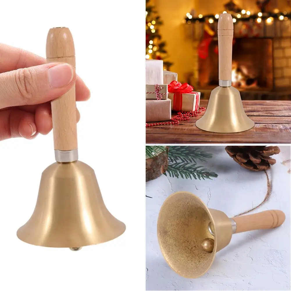 Creative Wooden Christmas Hand Bell Jingle Bells Crisp Hand Tone Attentio Supplies Party Call Attraction Claus Bell Santa T0J4