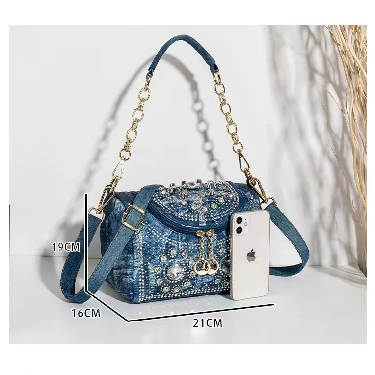 Mini Women Denim Bags Ladies Tote Bag Fashion Handbag Designer Shoulder Bag with Diamond Crossbody Messenger Bag