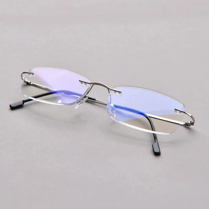 Titanlegierung, 15 Schichten beschichtet, Anti-Blaulicht-Lesebrille mit flexiblem Bügel, randlose Lesebrille +1+1,5+2,0