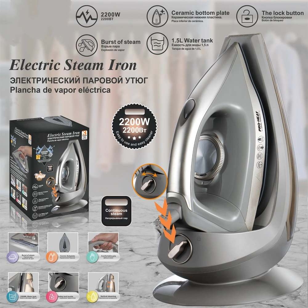 Steam Electric Iron for Clothes Ceramic Base Plate Household Hanging Iron Machine Anti-Drip Protection 2200 Watts