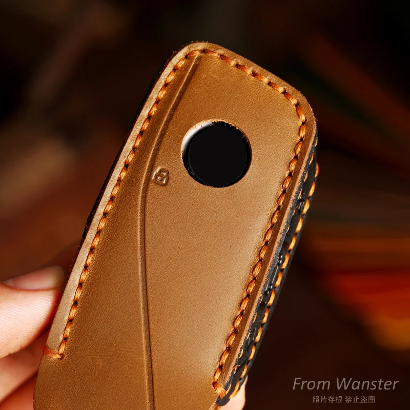New Genuine Leather Car Key Case Smart Remote Key Protect Cover Shell for 2023 BMW Energy Ix XM I7 X7 7 Series Accessories