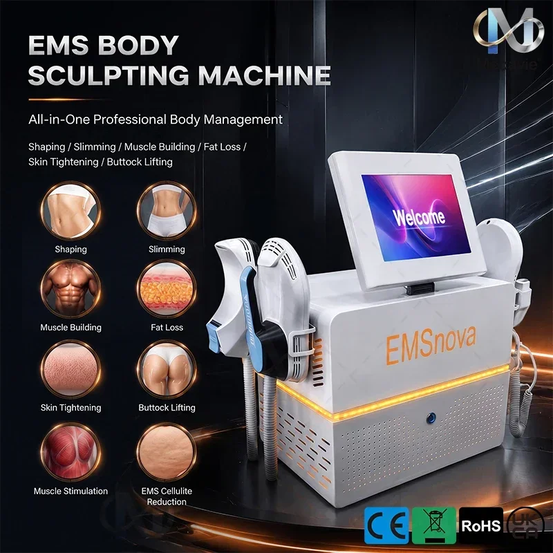 RF Machine 6500W 15T Body Slimming Muscle Stimulation Technology White Edition 4-handle Commercial With Safety Button
