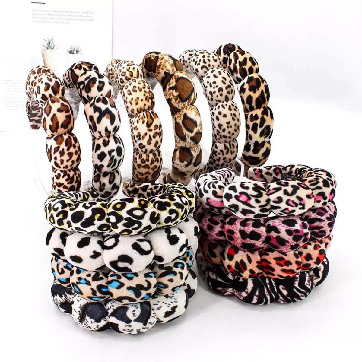 Leopardenmuster, Schwamm, Samt, Wolke, Blase, Twist-Stirnband, Haarschmuck für Frauen