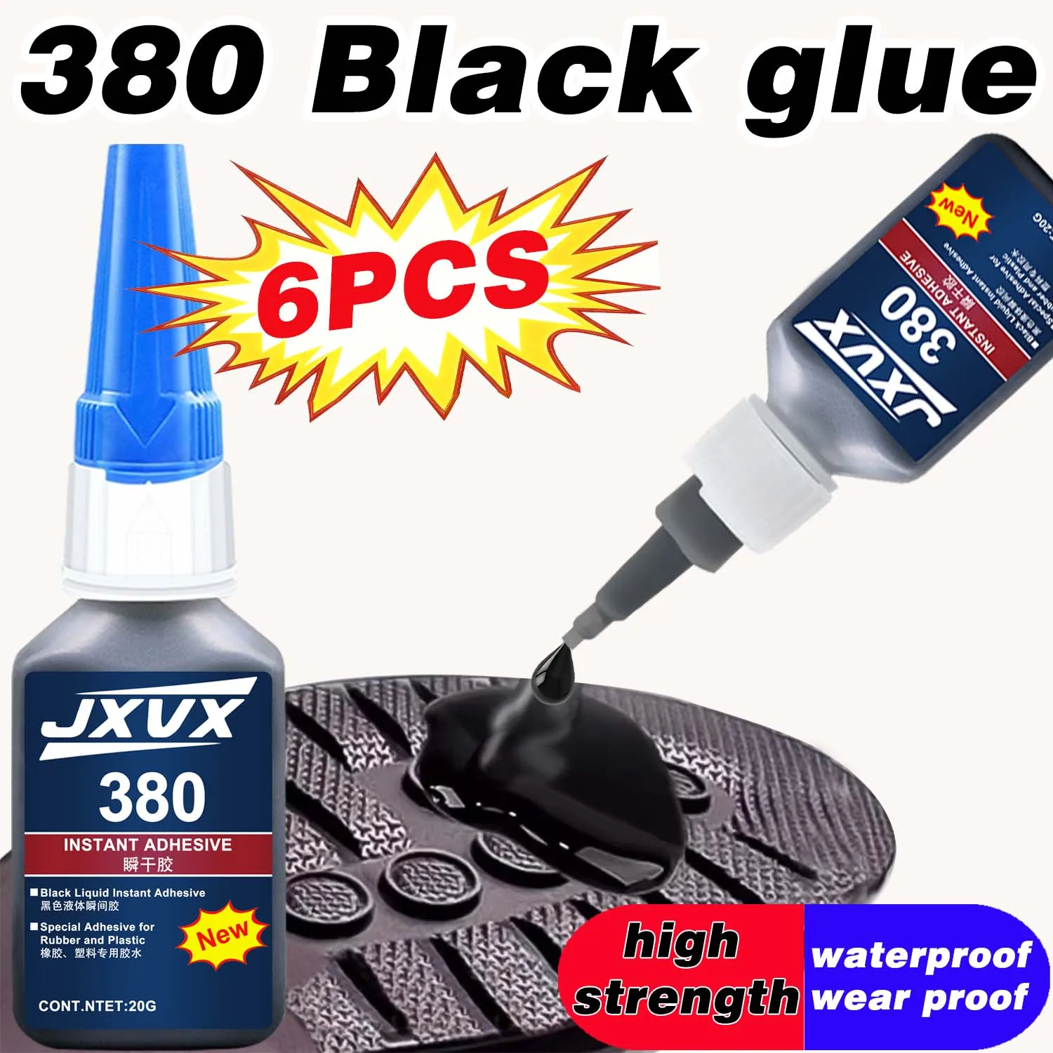 6PCS 20mL 380 Black Shoe Glues Strong Professional Shoe Adhesive Waterproof for Repairing Cracks on Sneakers Boot And Leather .