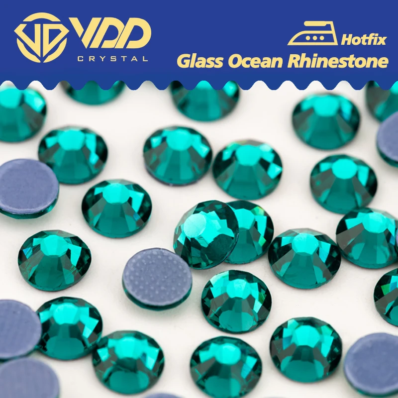 VDD 02 Blue Zircon Crystal Rhinestones Flatback Hotfix Iron On Strass Glitter Stones Fabric Clothes Decorations