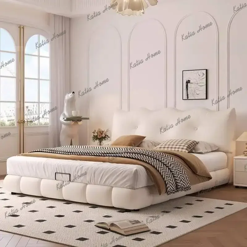 Best Sellers Solid Wood Minimalist Double Bed Design Beige Japanese Floating Double Bed Pliable Modern Cama De Matrimonio Home F