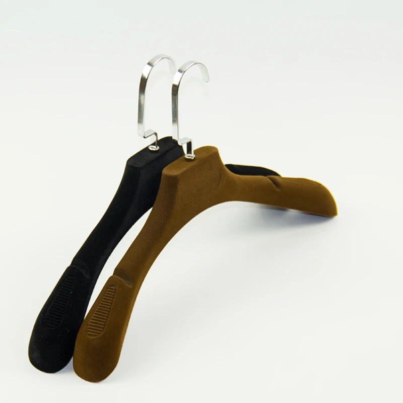 Clothes Hanger Brown Flocking Wide Shoulder Non-Slip Seamless Non-Drum Bag Wedding Shop Hanging Clothing Home Wardrobe Storage