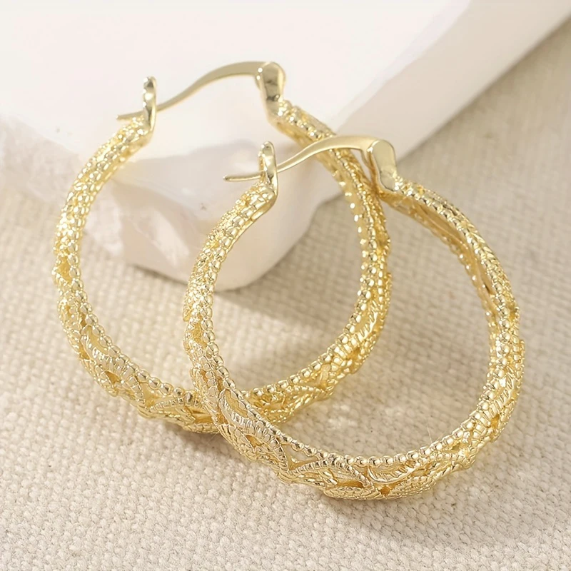 Huitan Bohemia Style Gold Color Hoop Earrings for Women Hollow Pattern Big Circle Earrings Minimalist Daily Jewelry Dropshipping