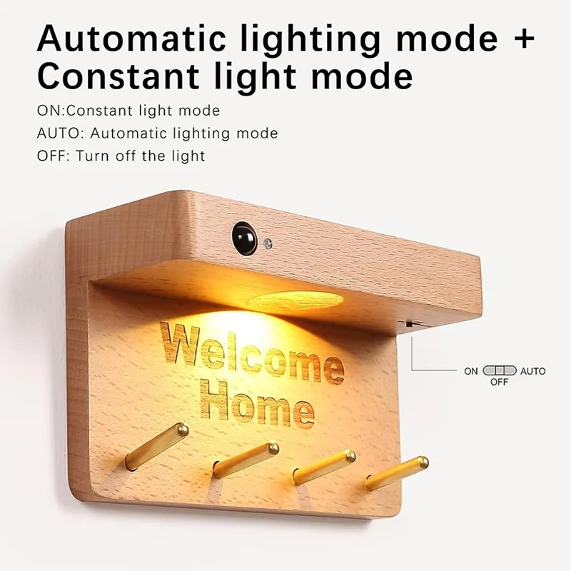 Key Hook Storage Light Entry Garden Wall Lamps Solid Wood Night Lights Body Sensor Lights Wall Lamps Wiring Decoration