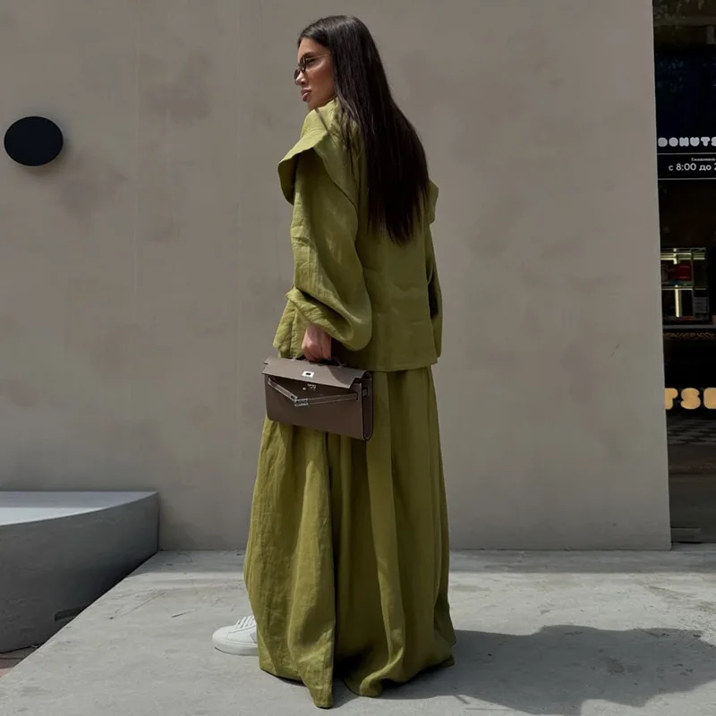 2026 Spring New Solid Color Waist Strap Horn Sleeve Top and Half length Skirt Two piece Set for Women