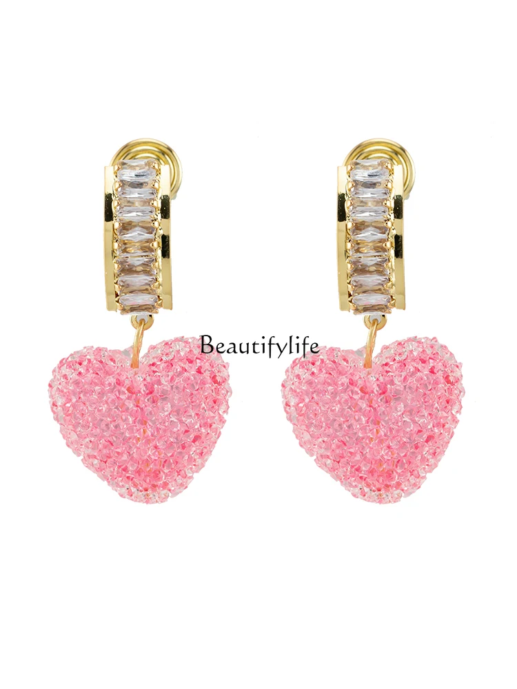 

Pink Love Sweet Soft Candy Earrings Cute and Graceful Ear Clip without Piercing