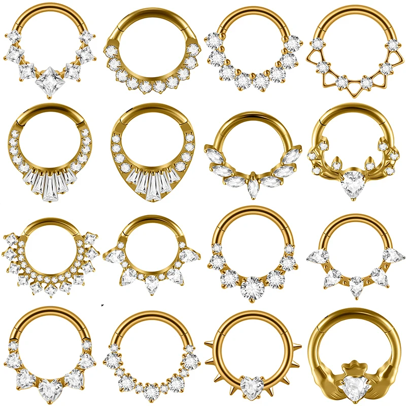 

2PC G23 Titanium Nose Rings Hinged Septum Clicker Segment Ear Tragus Cartilage Helix Conch Daith Earrings Body Piercing Jewelry