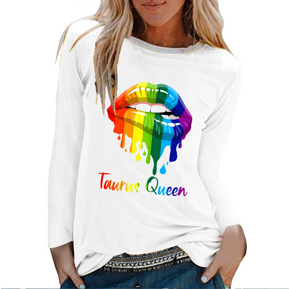 Seeyoushy Taurus Queen Fun Printed Ladies Top Harajuku Fashion Long Sleeve Ladies T-shirt O-neck Y2K Aesthetic Women's Clothing