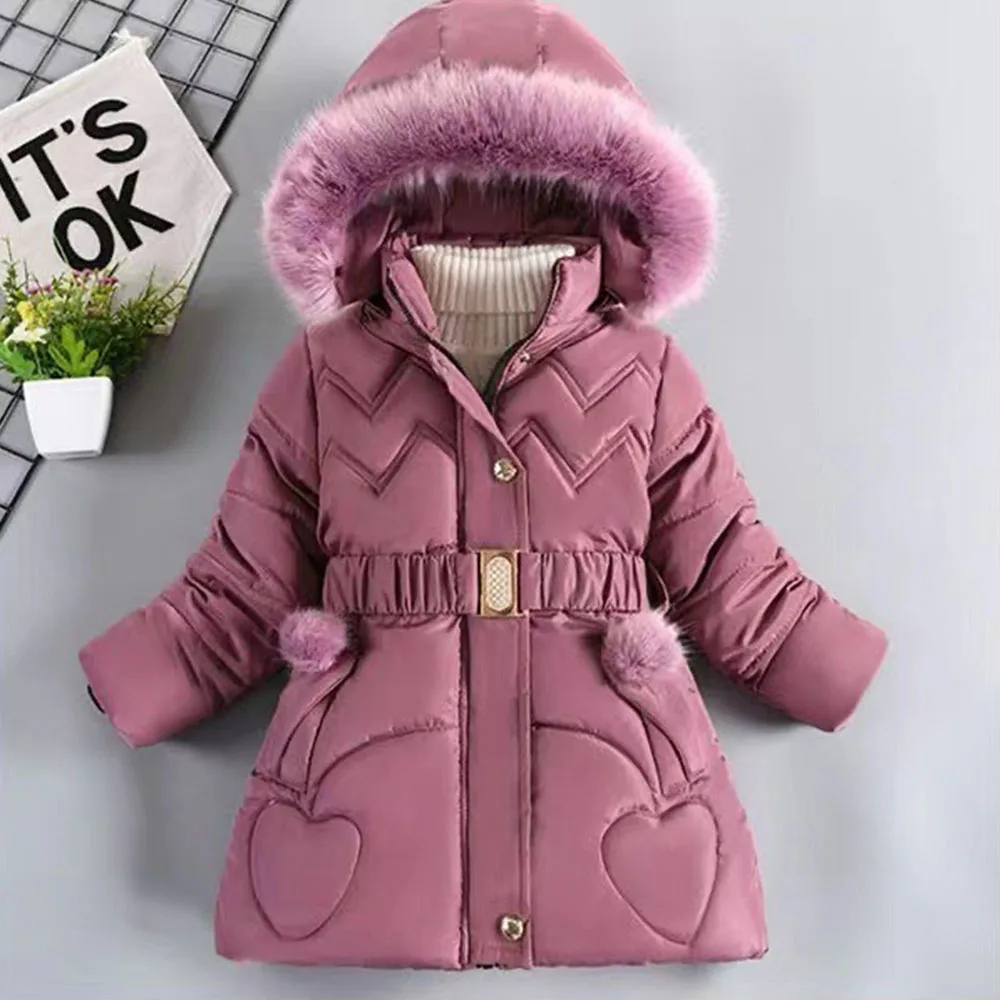 Winter Girls Princess Coat Keep Warm Thicken Kids Jacket Hooded Zipper Fur Collar Outerwear Children\'s Clothing 4 5 6 8 10 Years
