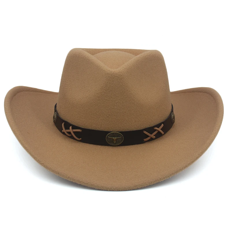 Men Women Wool Blend Western Cowboy Hats Wide Brim Sunhats Party Travel Sombrero Outdoor Caps Classical Retro Adjustable Size