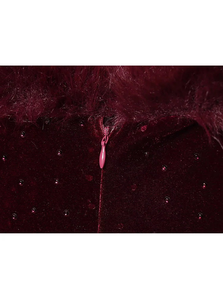 TFMLN-vestido ceñido al cuerpo para mujer, vestido Sexy ajustado con decoración de cuentas, vestido largo de terciopelo con tirantes, vestido elegante de fiesta empalmado con tirantes finos