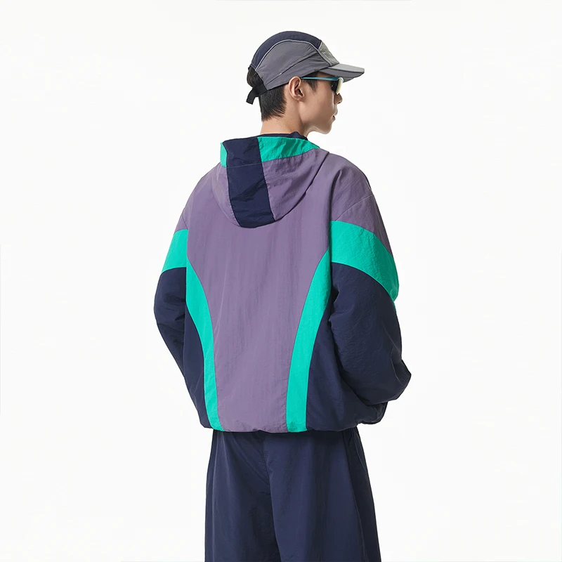 Unisex Color‑blocked Loose Hiking Hooded Jacket Waterproof Windproof Zip‑Up Casual Outdoor Sports Camping Coat for Men Wome