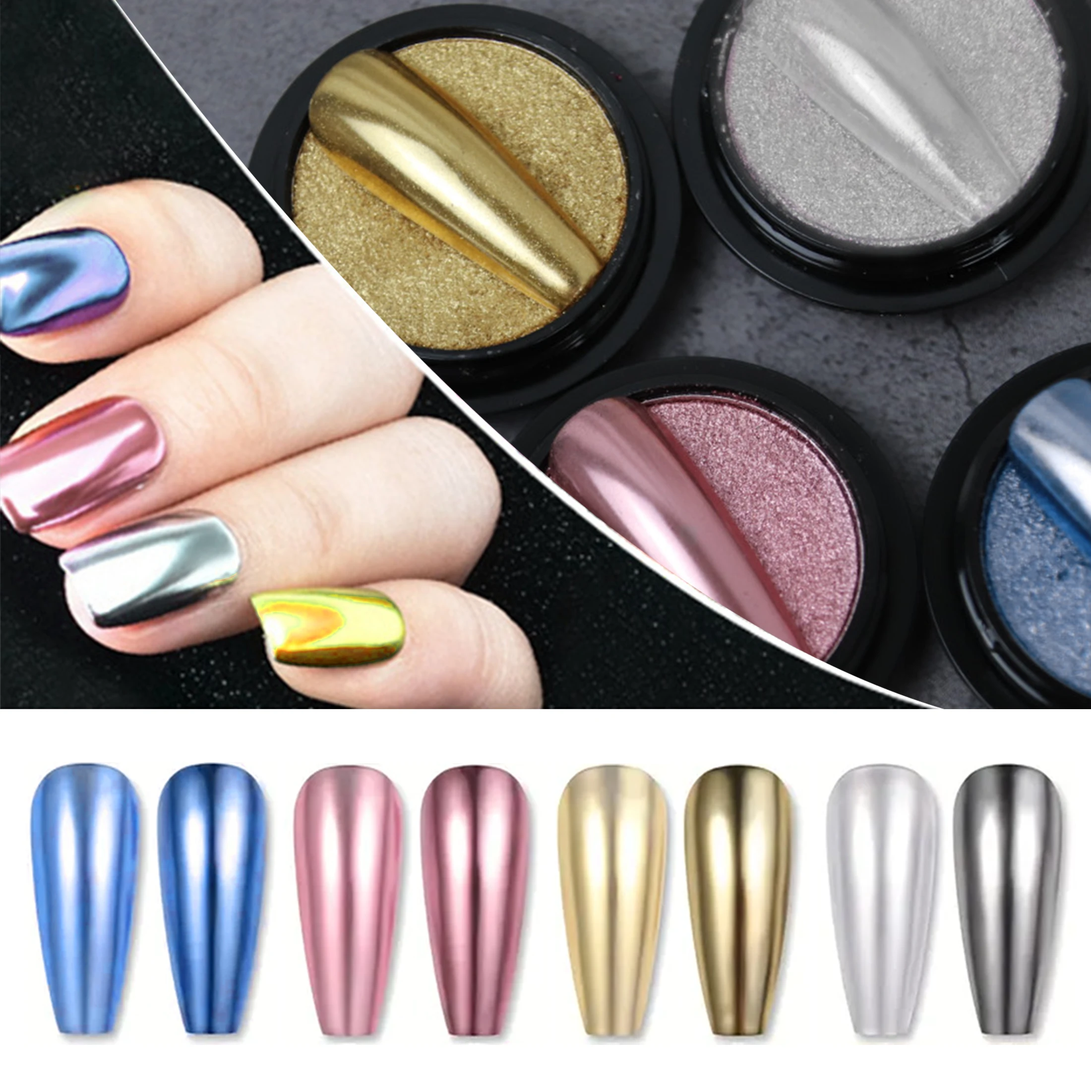 1pcs Nail Glitter Metallic Rubbing Dust Gel Polish Pigment Shinning Metal Manicure Decor Magic Mirror Powder Gold Silver Chrome