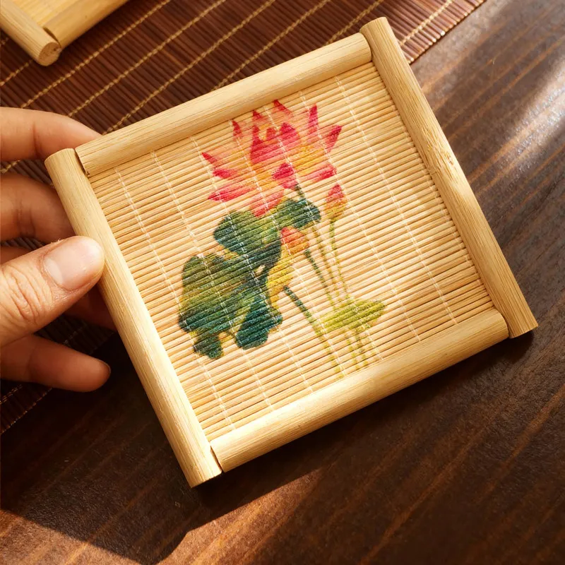Set of 5 Natural Bamboo Tea Cup Coasters Zen Style Heat Insulation Pad Kung Fu Tea Ceremony Accessories Japanese Tea Table Mat