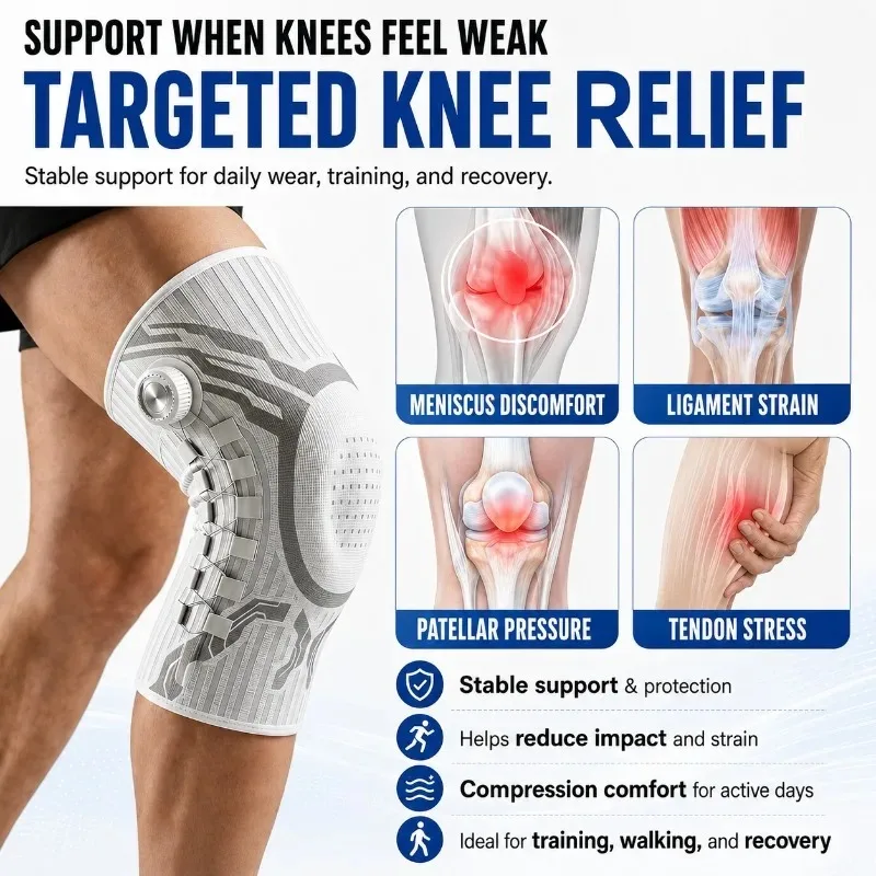 Smart Knob Knee Brace with Patella Gel Pad Lateral Stabilizer Compression Support for Joint Pain Relief Home Gym Wear Single