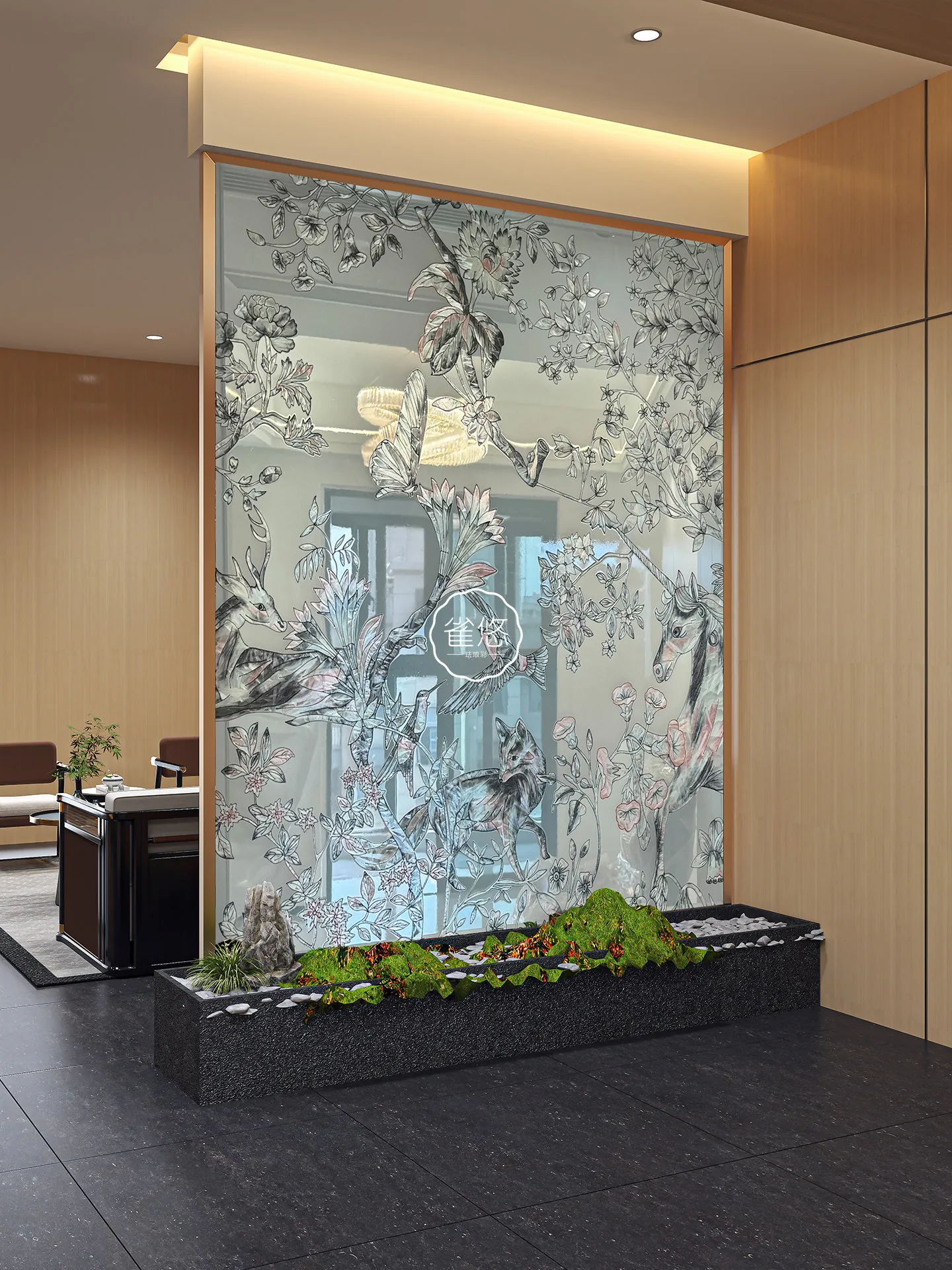 

Эмалированная цветная стеклянная перегородка ручной росписи в новом китайском стиле для гостиной, декоративная накладка на входную дверь, изысканное украшение