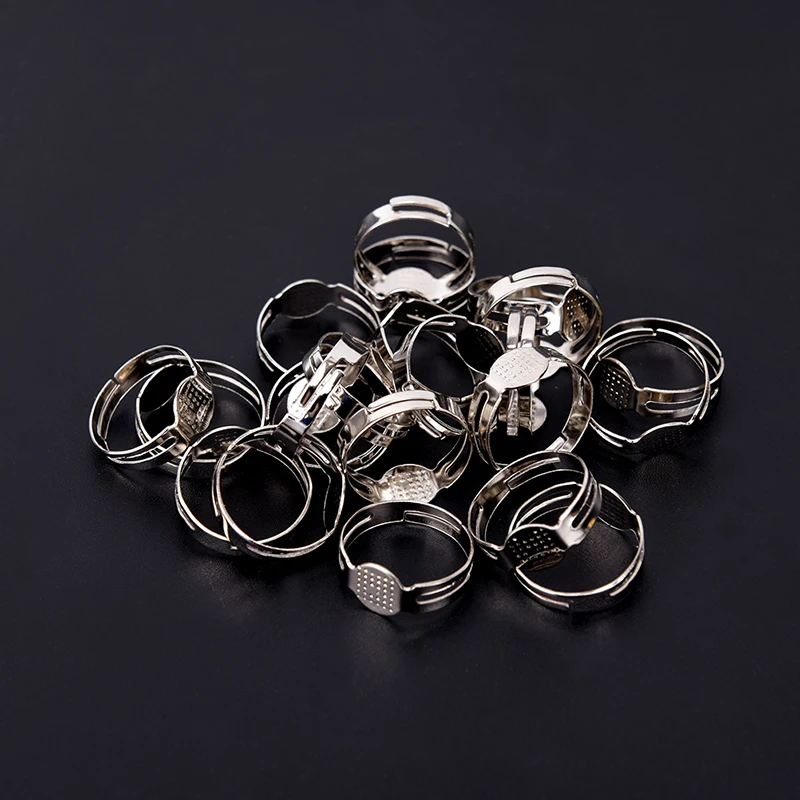 50pcs 8mm Flat Pad Ring Bases DIY Blank Findings For Jewelry Making Adjustable