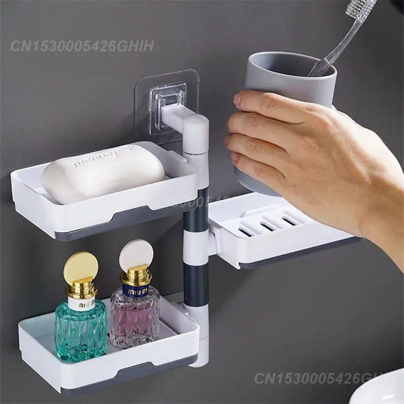 Soap Box No Punching Three-layer Creative No Drilling Drainage Storage Rack Soap Rack Rotable Drain Storage Rack Soap Dishes