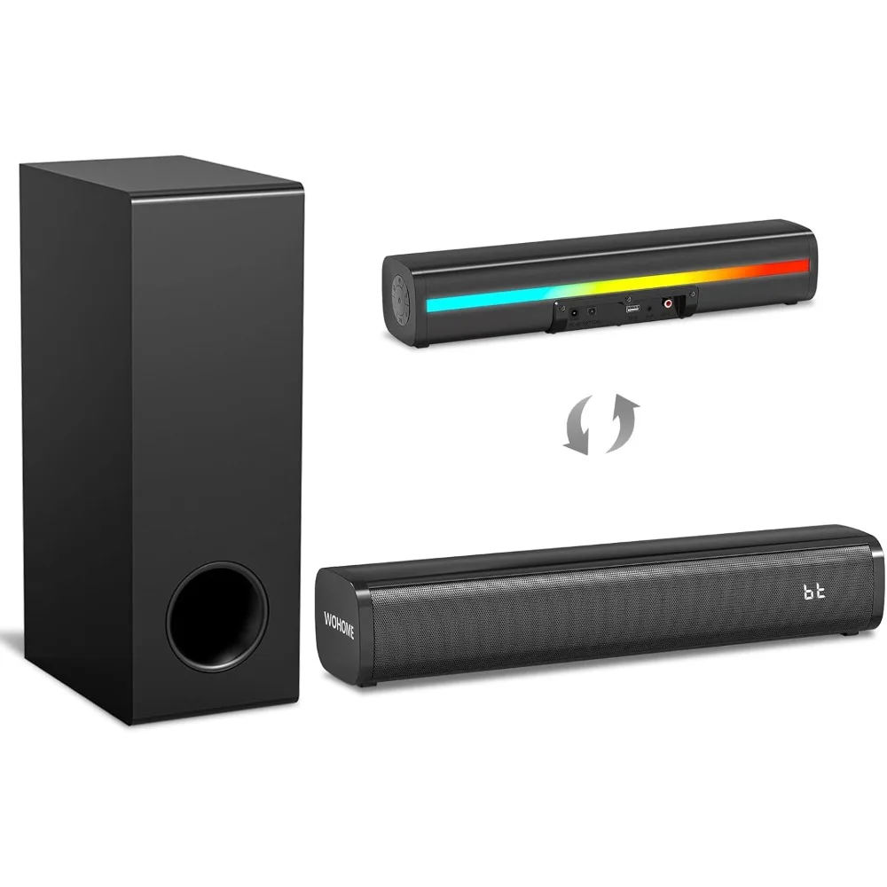 

Sound Bar with 5.25-Inch Wired Subwoofer for Smart TV, 2.1 CH Small TV Soundbar Speakers with Colorful Backlight Support Blueto