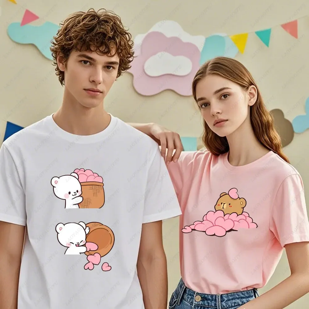 

Kawaii Woman Man Matching Milk and Mocha T-Shirt Cartoon Anime Print Cotton Tee Funny Couple Tshirts Summer Casual Shirt Tops