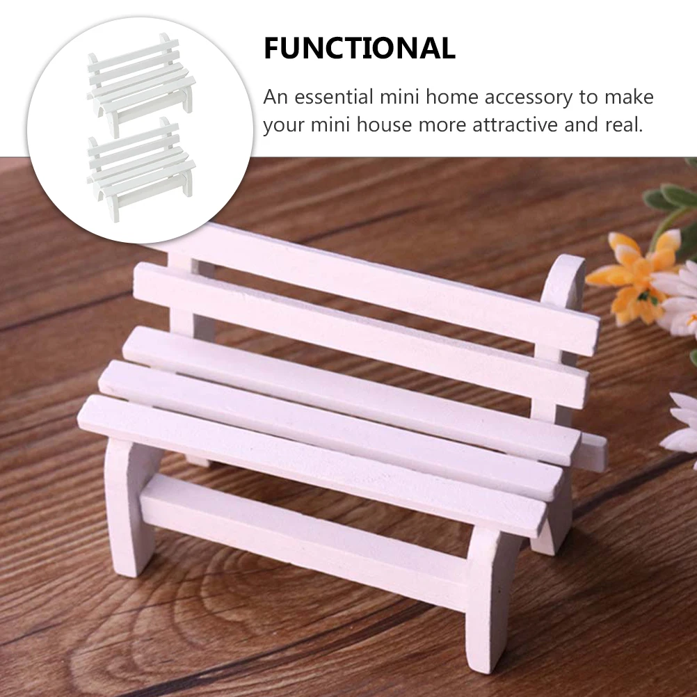 2 PCS Decorate Small White Chair Office Indoor Furniture Model Wooden Miniature