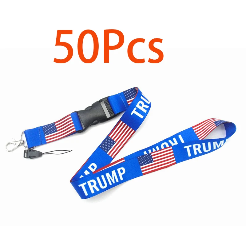 50Pcs TRUMP USA Polyester Lanyards Keychain  TRUMP 2024 Keyrings For Events