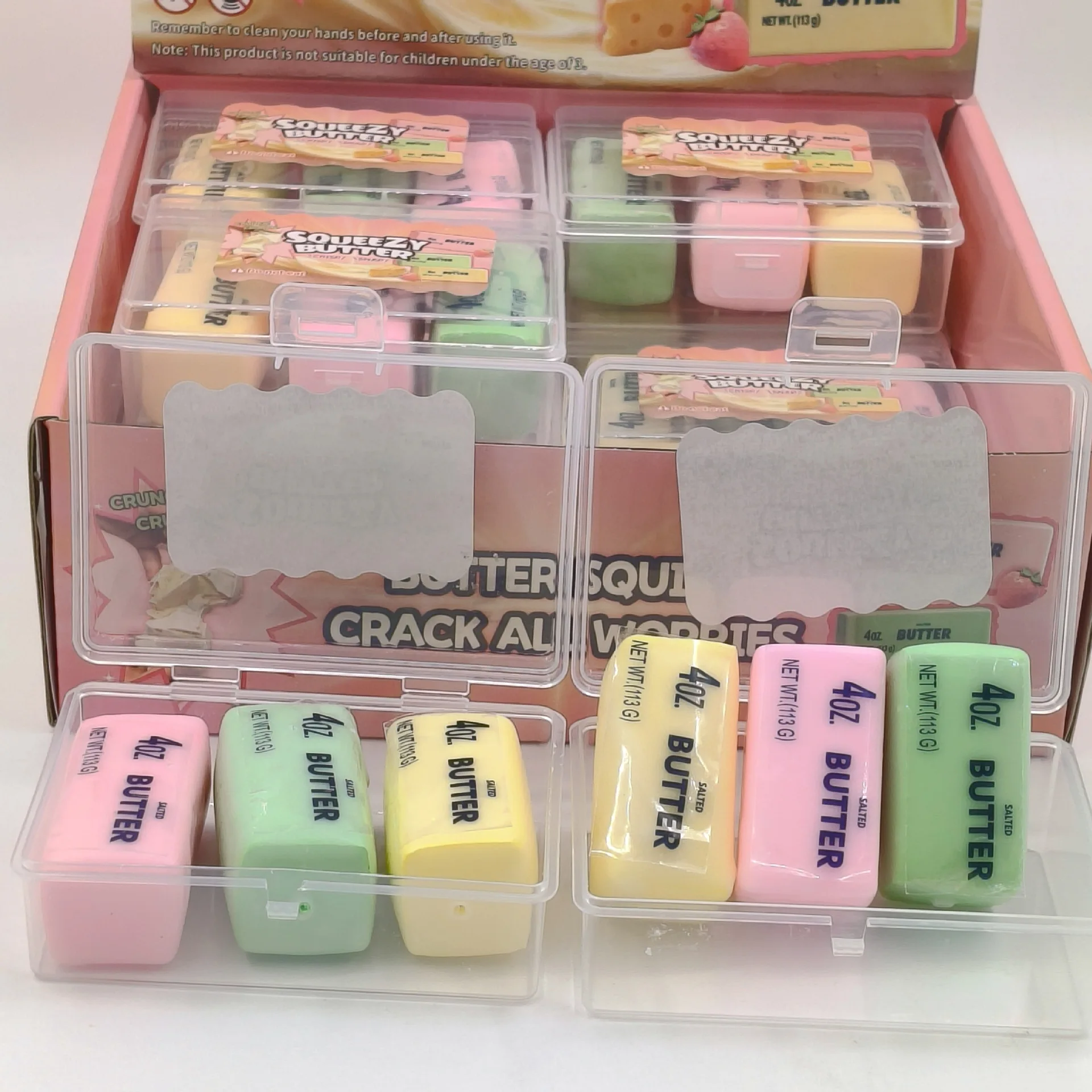 12PCS Mini Crunchy Butter Stick Squishy Toy, Macaron Color Clay Mushy Texture Stress Relief Squeeze Fidget Toy for Kids & Adults