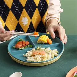 Plato de compartimento occidental de tres rejillas para comida, ensalada de frutas, plato dividido, plato de comida dietética de paja de trigo, bandeja de comida, vajilla de cocina