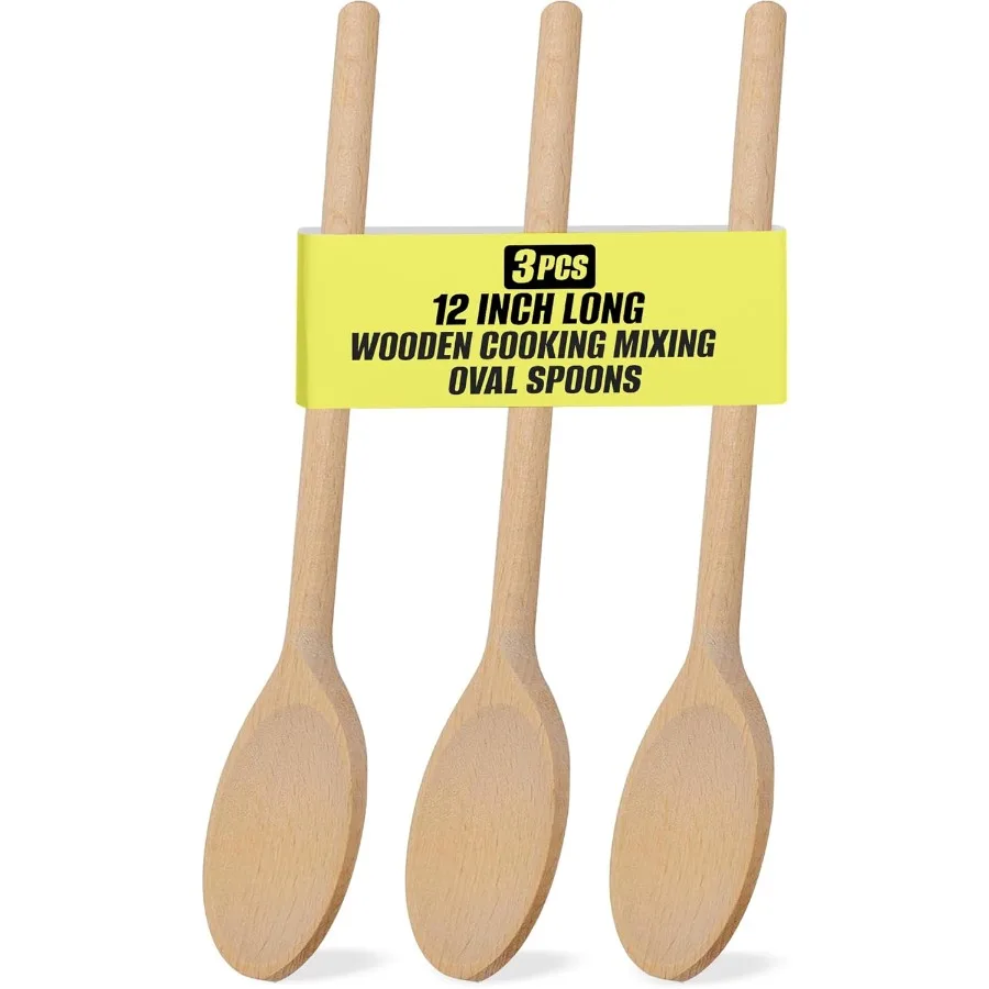 

3-PCS 12″ Long Beechwood Wooden Cng Spoons Heat-Resistant Non-Scratch Mixers for Non-Stick Cookware Sustaibly Sourced European