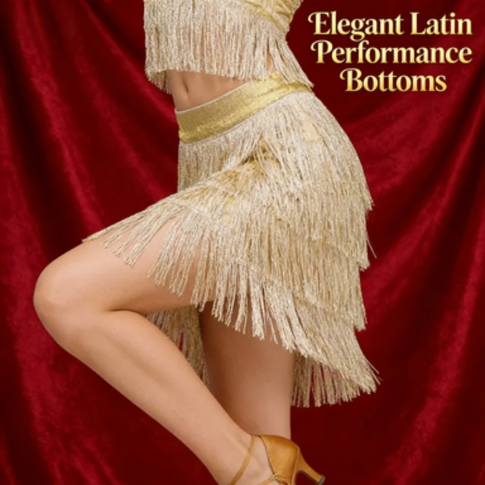 กระโปรงเต้นลาตินทรงครึ่งวงกลมแบบมีชายครุย สำหรับฝึกซ้อม การแสดงบนเวที งานเทศกาล ชุดคอสตูม