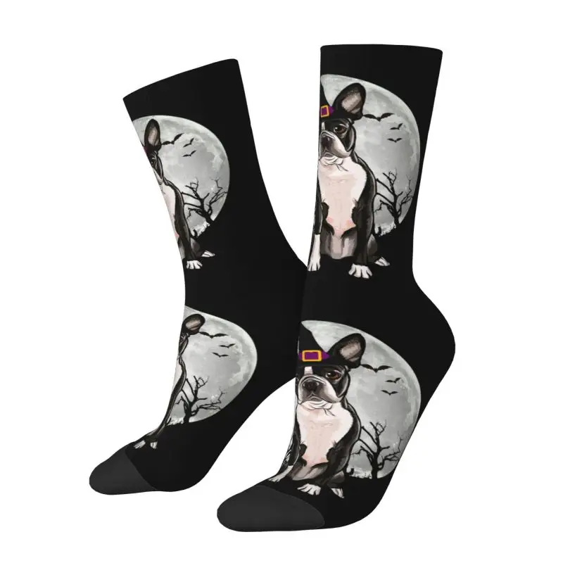 Scary Boston Terrier-Sombrero de bruja para hombre y mujer, calcetines de vestir para Halloween, cálidos, a la moda, para amantes de los perros, para mascotas, cachorros