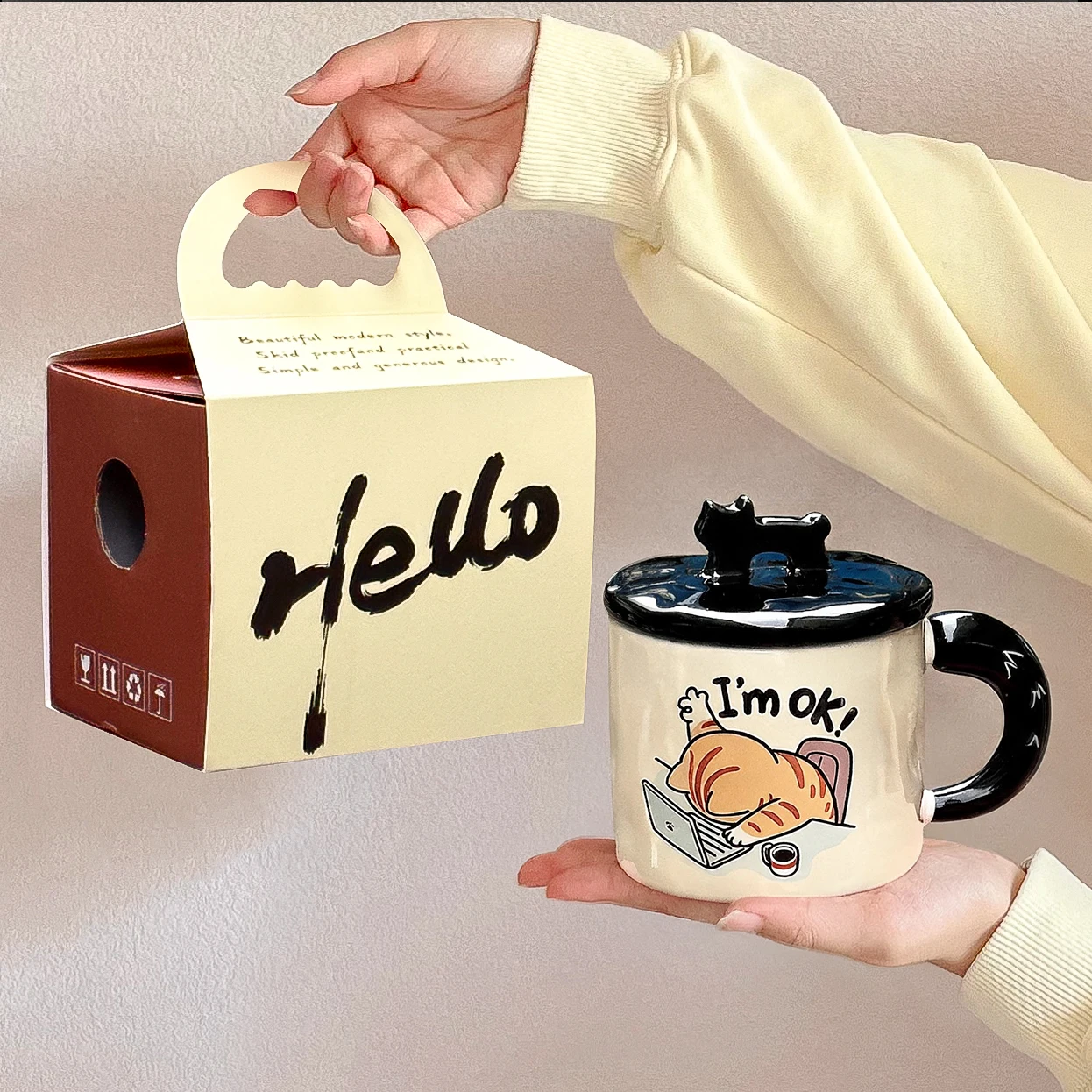 蓋付きクリエイティブセラミック猫マグカップ、親友への誕生日プレゼント、実用的なコーヒーカップ、女性への可愛い誕生日プレゼント