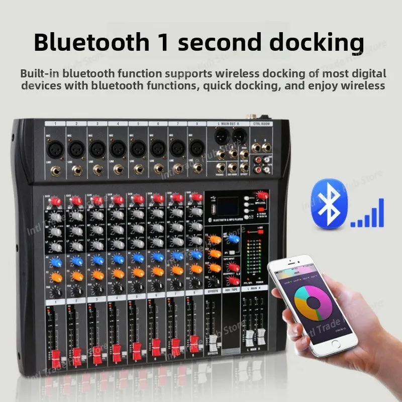 Mixer 8-way Stage Performance Conference Small Portable Phantom Power USB Bluetooth 8-way Mixer