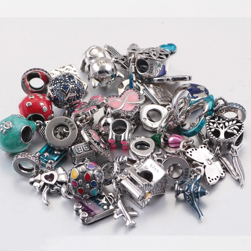 925 فضة مخفي الساخن بيع قلادة بها خرزات حقيبة أعمى تم إرسالها عشوائيا مع 20 سحر مناسبة للنساء سوار ذاتي الصنع هدية #3