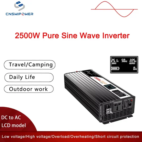 2500 W reiner Sinus-Solar-Wechselrichter DC 12 V 24 V 48 V zu AC 110 V 220 V LCD-Display