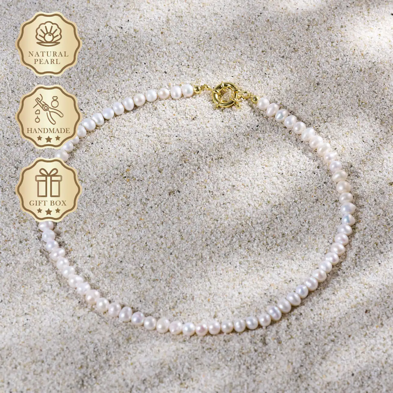 

MYSOYA White Freshwater Pearl Necklace 5–6mm with Gold Nautical Clasp, Gift Box, Ideal Birthday & Anniversary Gift